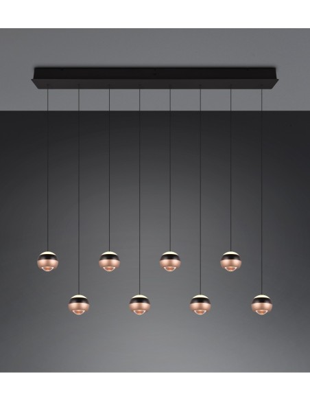 Trio Orbit – Suspension LED, 8 sphères lumineuses, hauteur et ambiance sur mesure