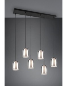 Trio Barret – Suspension 6xE14, verre fumé et blanc, métal noir mat, élégance moderne 2