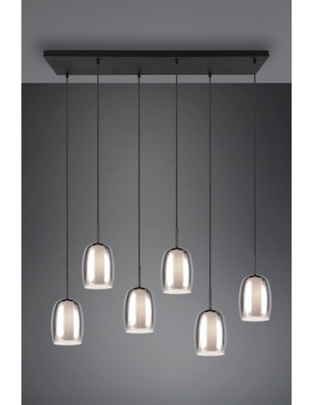Suspension 6xE14 max.10W, Verre Fumé et Blanc, Métal Noir Mat – Trio Select - Barret