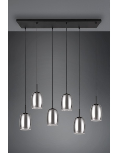 Suspension 6xE14 max.10W, Verre Fumé et Blanc, Métal Noir Mat – Trio Select - Barret