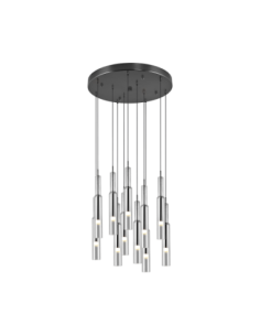 Trio Lucent – Suspension moderne 11xLED, verre transparent, métal chromé noir, lumière modulable