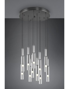 Trio Lucent – Suspension moderne 11xLED, verre transparent, métal chromé noir, lumière modulable 2
