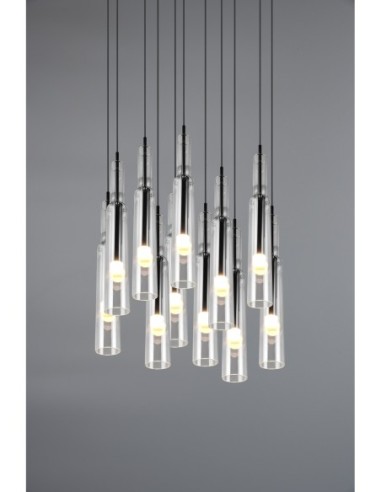 Trio Lucent – Suspension élégante 11xLED, métal chromé, trois températures de lumière au choix