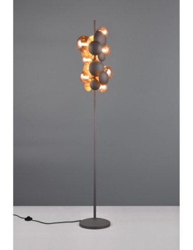 Trio Bubble – Lampadaire élégant, verre ambré, métal anthracite et doré, ambiance lumineuse unique