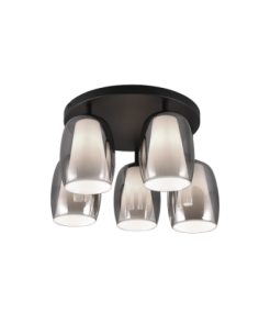 Trio Barret – Plafonnier 5xE14, verre fumé et métal noir mat, éclairage doux et moderne