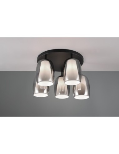 Trio Barret – Plafonnier élégant 5xE14, verre fumé, métal noir mat, design intemporel