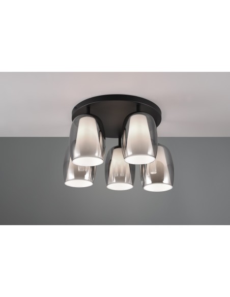 Trio Barret – Plafonnier élégant 5xE14, verre fumé, métal noir mat, design intemporel