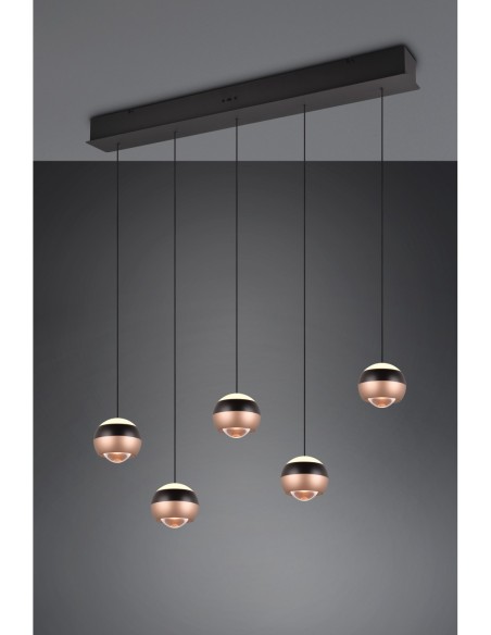 Trio Orbit – Suspension contemporaine 5xLED, finition noir mat et café, lumière directionnelle et économe