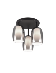 Trio Barret – Plafonnier élégant 3xE14, verre fumé et métal noir mat, lumière douce et moderne
