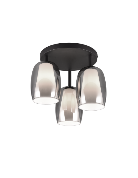 Trio Barret – Plafonnier élégant 3xE14, verre fumé et métal noir mat, lumière douce et moderne
