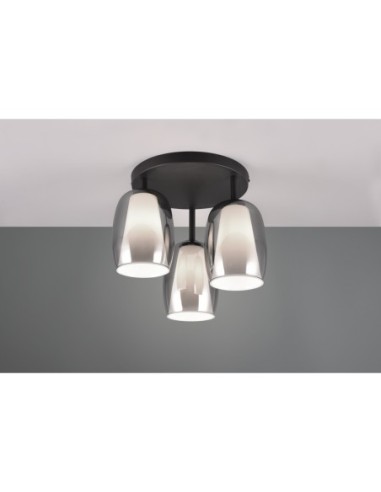 Trio Barret – Plafonnier contemporain, abat-jour en verre fumé, métal noir mat, design raffiné