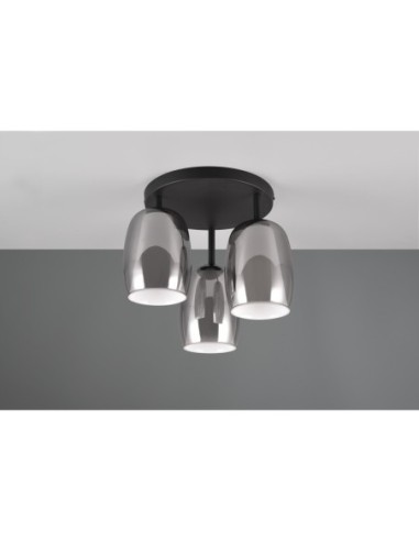 Trio Barret – Plafonnier moderne 3xE14, verre fumé et blanc, métal noir mat, éclairage économe
