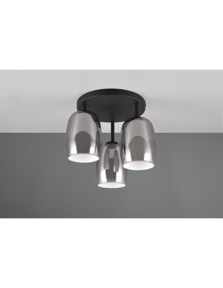 Trio Barret – Plafonnier moderne 3xE14, verre fumé et blanc, métal noir mat, éclairage économe
