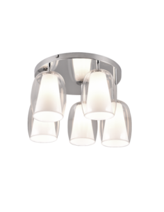 Trio Barret – Plafonnier élégant 5xE14, verre transparent et blanc, design chromé intemporel