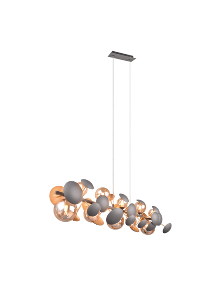Trio Bubble – Suspension moderne 10xG9, métal anthracite, verre ambré, effet lumineux impressionnant