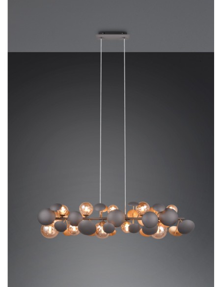 Trio Bubble – Suspension élégante 10xG9, verre ambré, métal anthracite, économie d’énergie LED