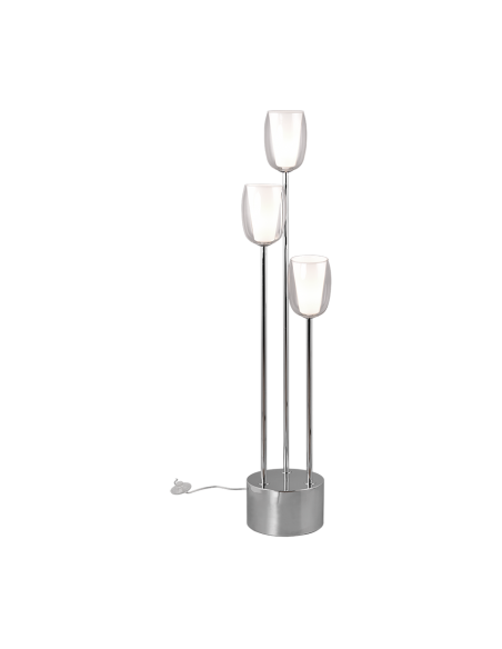 Trio Barret – Lampadaire élégant 3xE14, verre transparent, chrome, lumière douce et décorative