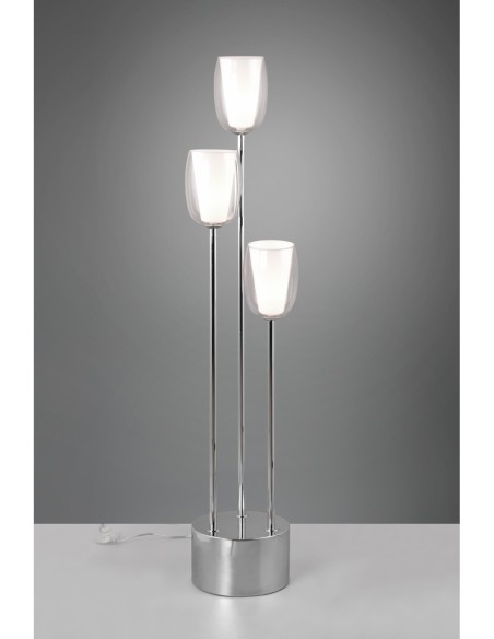 Trio Barret – Lampadaire design 3xE14, verre clair et blanc, structure chromée, compatible LED
