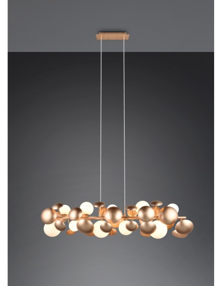 Trio Bubble – Suspension élégante 10xG9, max. 10W, combinaison de verre blanc et métal doré, éclairage moderne