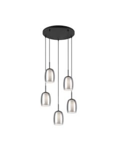 Trio Barret – Suspension 5xE14, max. 10W, verre fumé et blanc, métal noir mat, design élégant