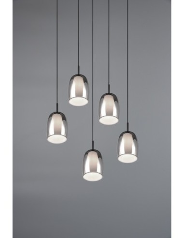 Suspension 5xE14 max 10W, verre fumé et blanc, métal noir mat – Trio Select - Barret