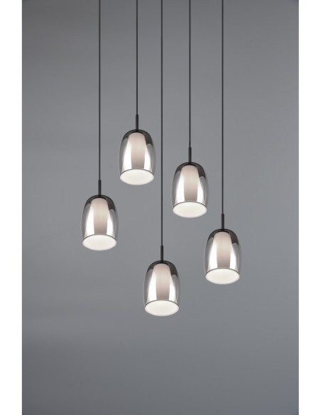 Suspension 5xE14 max 10W, verre fumé et blanc, métal noir mat – Trio Select - Barret