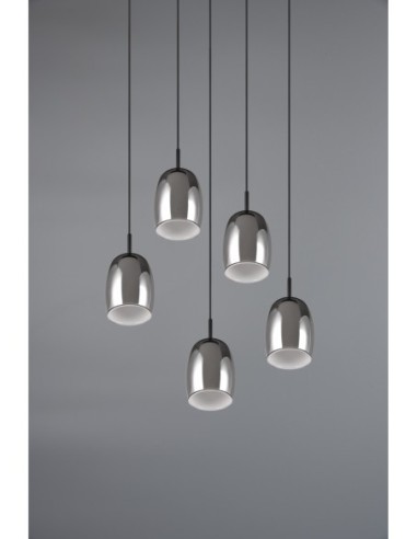 Suspension 5xE14 max 10W, verre fumé et blanc, métal noir mat – Trio Select - Barret