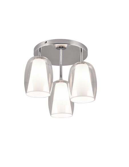 Trio Barret – Plafonnier design 3xE14, max. 10W, verre transparent et blanc, chrome élégant