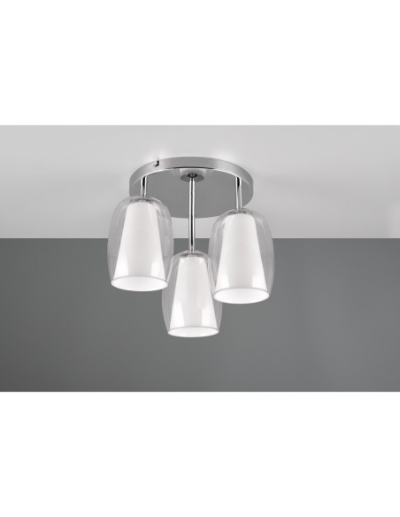 Trio Barret – Plafonnier décoratif 3xE14, max.10W, abat-jour verre clair et blanc, style contemporain