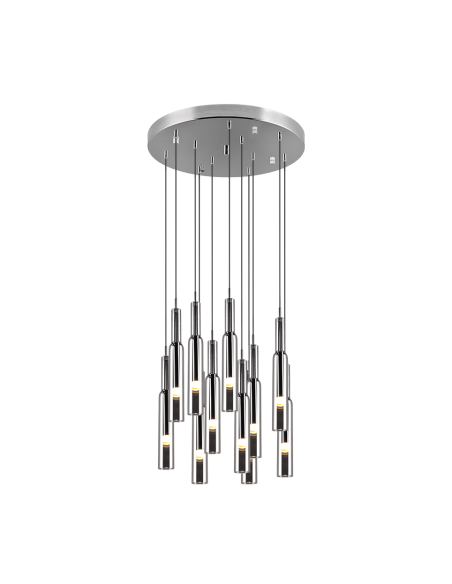 Trio Lucent – Suspension LED élégante, 11 x 2,8W, 2300-4000K, variateur SWITCH, chrome et verre