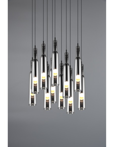 Trio Lucent – Suspension LED design cylindrique, 11 x 2,8W, 2300-4000K, réglable, chrome et verre chromé