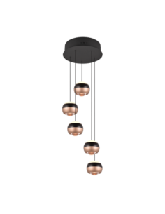 Trio Orbit – Suspension LED moderne, 5 x 8W, 2300-4000K, réglable en hauteur et couleur, noir mat et café