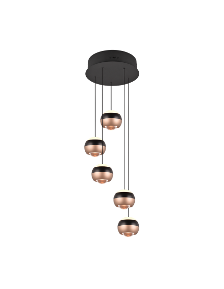 Trio Orbit – Suspension LED moderne, 5 x 8W, 2300-4000K, réglable en hauteur et couleur, noir mat et café