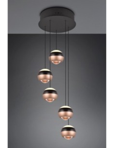 Trio Orbit – Suspension LED moderne, 5 x 8W, 2300-4000K, réglable en hauteur et couleur, noir mat et café 2