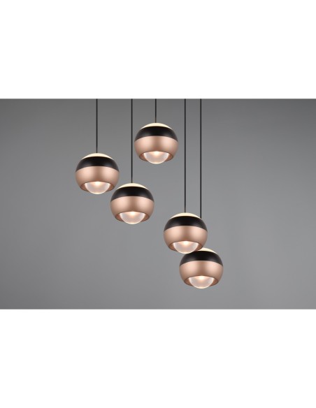 Suspension 5xLED intégrée 8W, noir mat et café, variateur 3 niveaux – Trio Select - Orbit