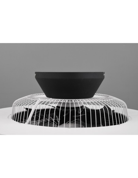 Plafonnier ventilateur JOHANNA installé dans salon moderne design noir