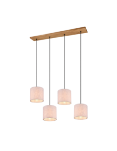 Trio Elmau – Suspension en tissu beige et bois, 4xE27, design chaleureux, max. 60W