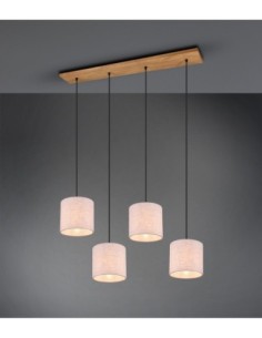 Trio Elmau – Suspension en tissu beige et bois, 4xE27, design chaleureux, max. 60W 2