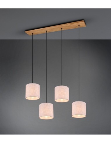Trio Elmau – Suspension à 4 lumières, tissu beige, métal nickel antique, 4xE27, 60W