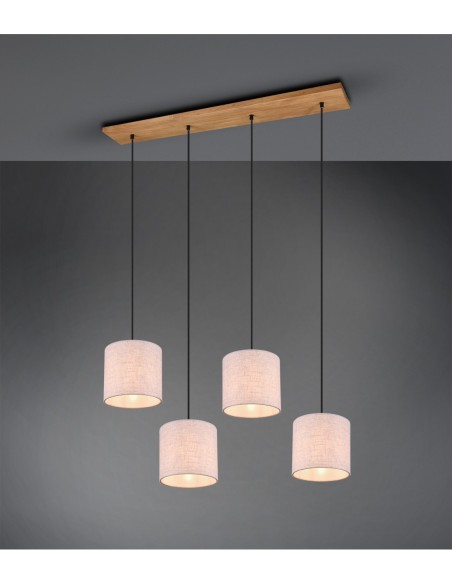 Trio Elmau – Suspension à 4 lumières, tissu beige, métal nickel antique, 4xE27, 60W
