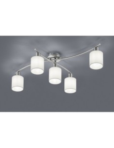 TRIO Garda – Plafonnier élégant 5xE14, max. 25W, nickel mat, abat-jour en tissu blanc, bras pivotants, style moderne 2