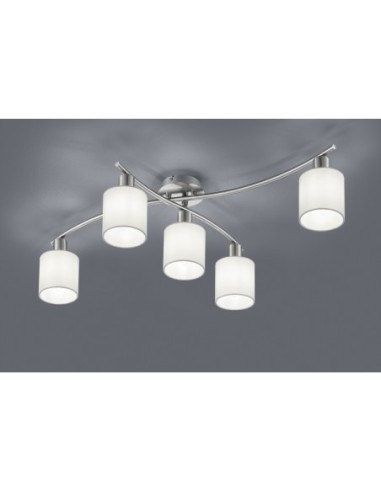 TRIO Garda – Plafonnier moderne 5xE14, nickel mat, tissu blanc, éclairage réglable, ambiance chaleureuse, design pratique