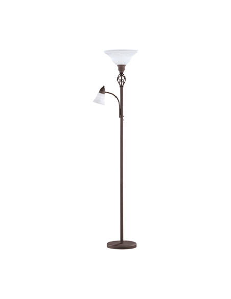 Trio Rustica – Lampadaire E27 max. 100W, style maison de campagne, verre mat blanc, hauteur 180 cm, finition rouille