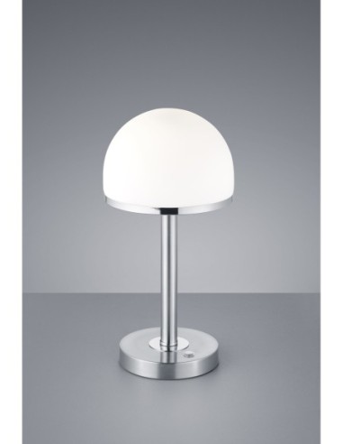 Trio Berlin – Lampe de table moderne, nickel mat et verre blanc, 450 lm