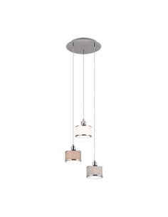 Trio Kaprun – Suspension 3xE14, tissu gris, métal chrome, design élégant