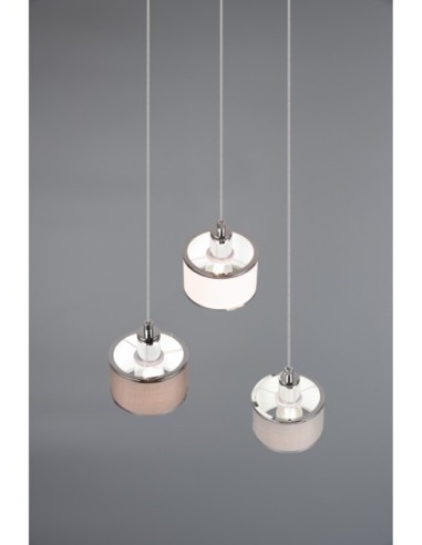 Trio Kaprun – Suspension cylindrique 3xE14, gris et chrome, ambiance accueillante