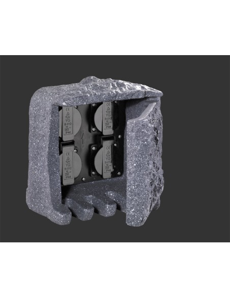 Trio Garden Socket - Bloc prises extérieur IP44 Polyresin Gris 4 prises