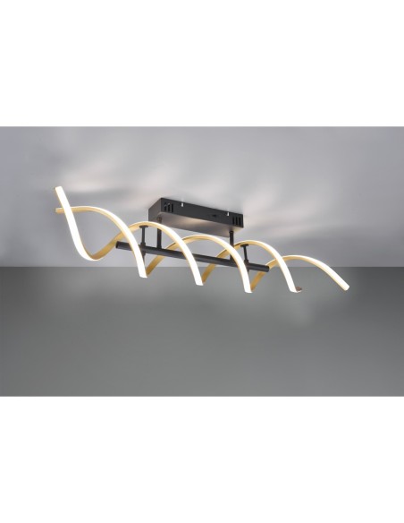 Trio Sequence - Détail du diffuseur LED spirale, lumière ajustable 2300K-4000K, métal noir et laiton