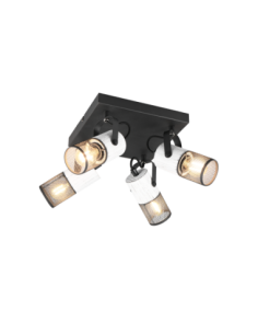 Trio Tosh - Spot 4xE14 métal noir et bois antique design moderne, 22x22x19,5 cm