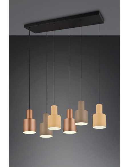 Trio Agudo - Suspension LED 6 lampes avec abat-jour taupe multicouleur et noir mat